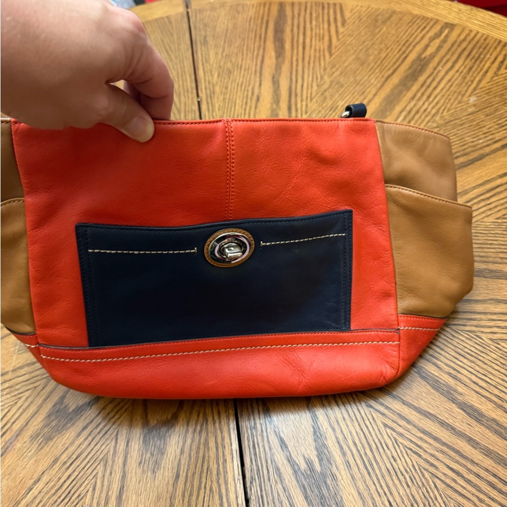 Coach Colorblock Carrie Tote Red and Navy Interior Bag